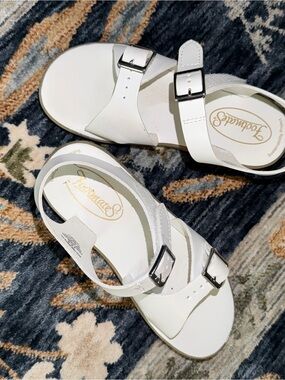 FootMates White Girls' faux Buckle Strap Sandals